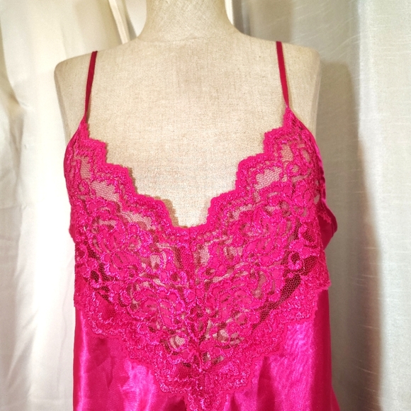 2Pc:Rose Satin Robe+Slip: Floral Pinks & White, Satin+ Lace, Tie, Straps, M - Picture 15 of 16